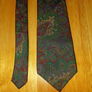 Claybrooke Italian Silk Tie Paisley Print 3.5X57.5" dark green with accents